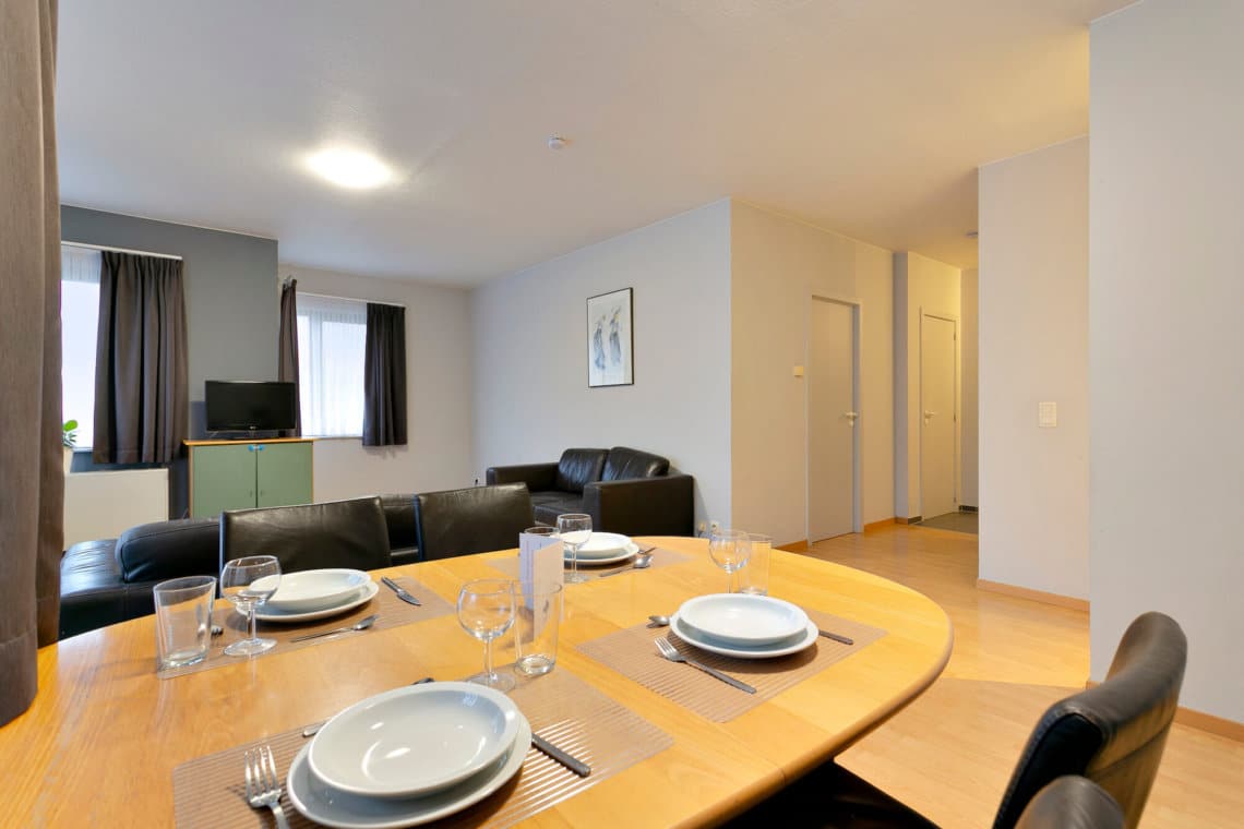 dunant gardens two bedroom apartment dining room with fully equipped kitchen