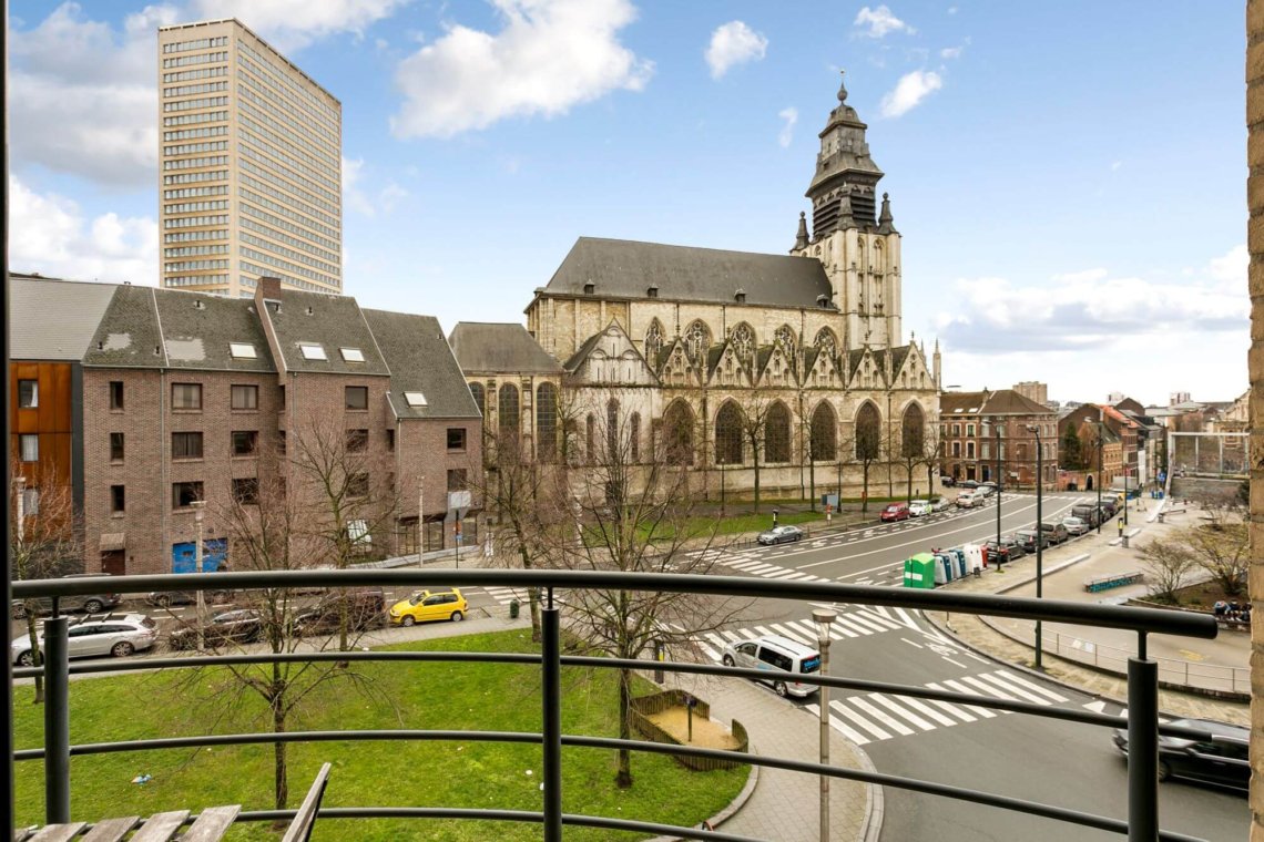 view of church in sablon brussels from furnished one bedroom apartment