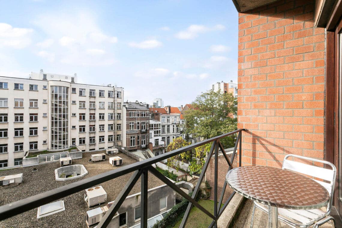 balcony view from one bedroom furnished apartment in brussel's european quarter