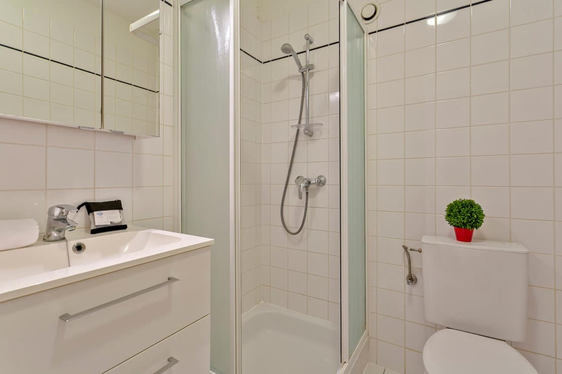 bathroom with shower in furnished bbf apartment