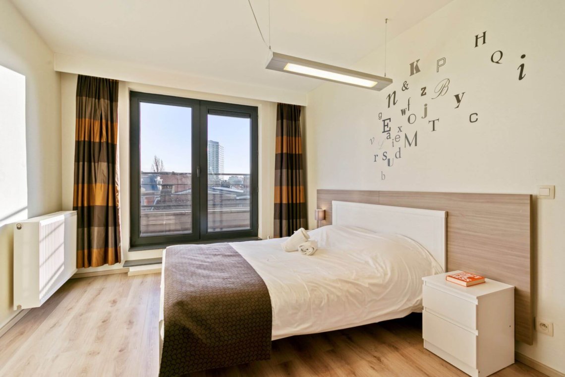 double bed with city views in brussels