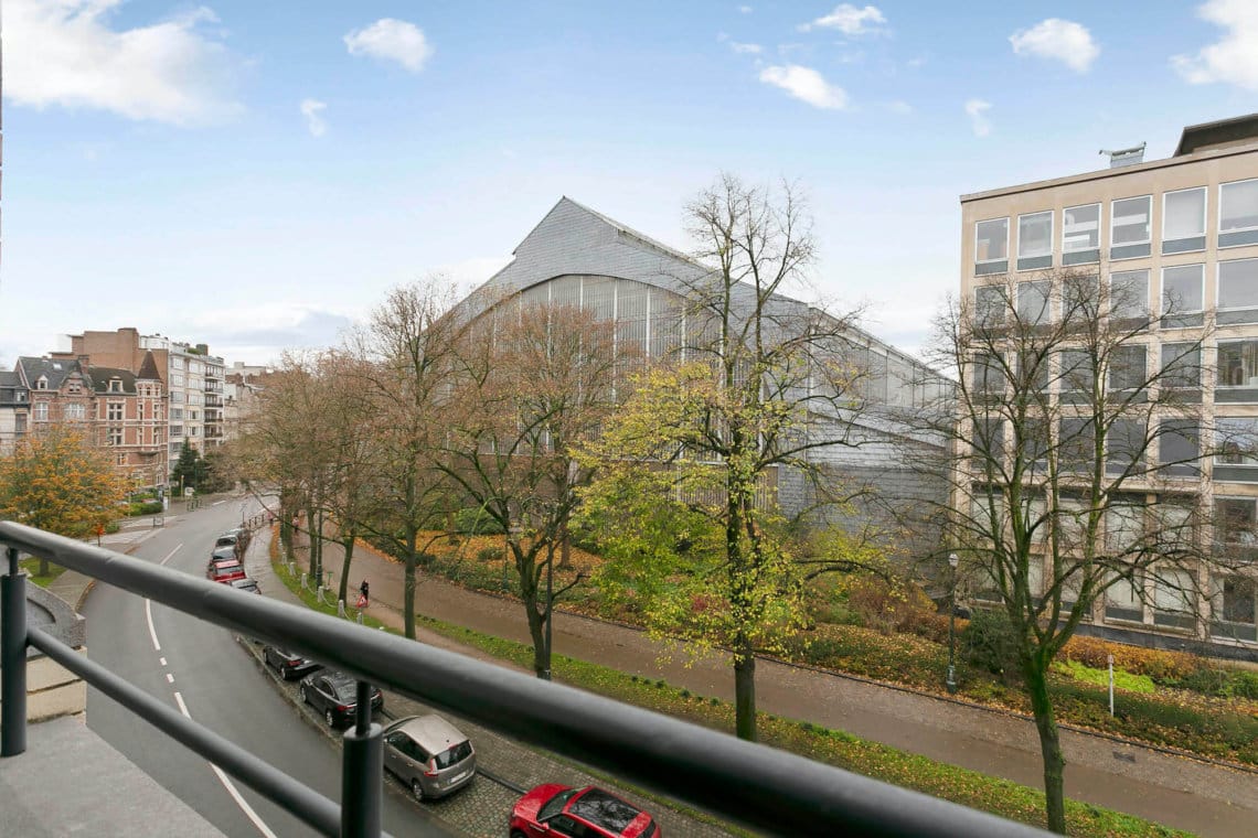 view from bbf apartment balcony over park cinquantenaire