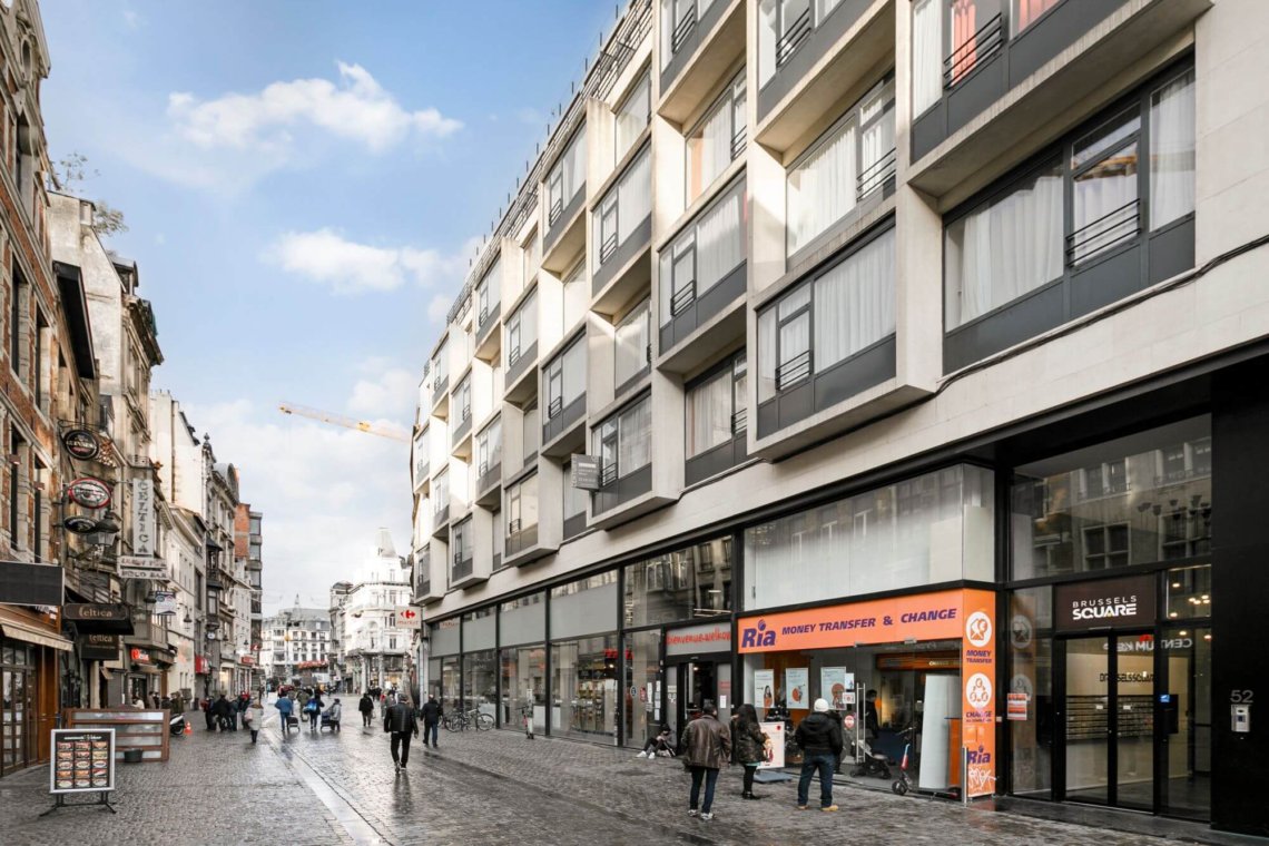 exterior facade of brussels square residence in the city centre