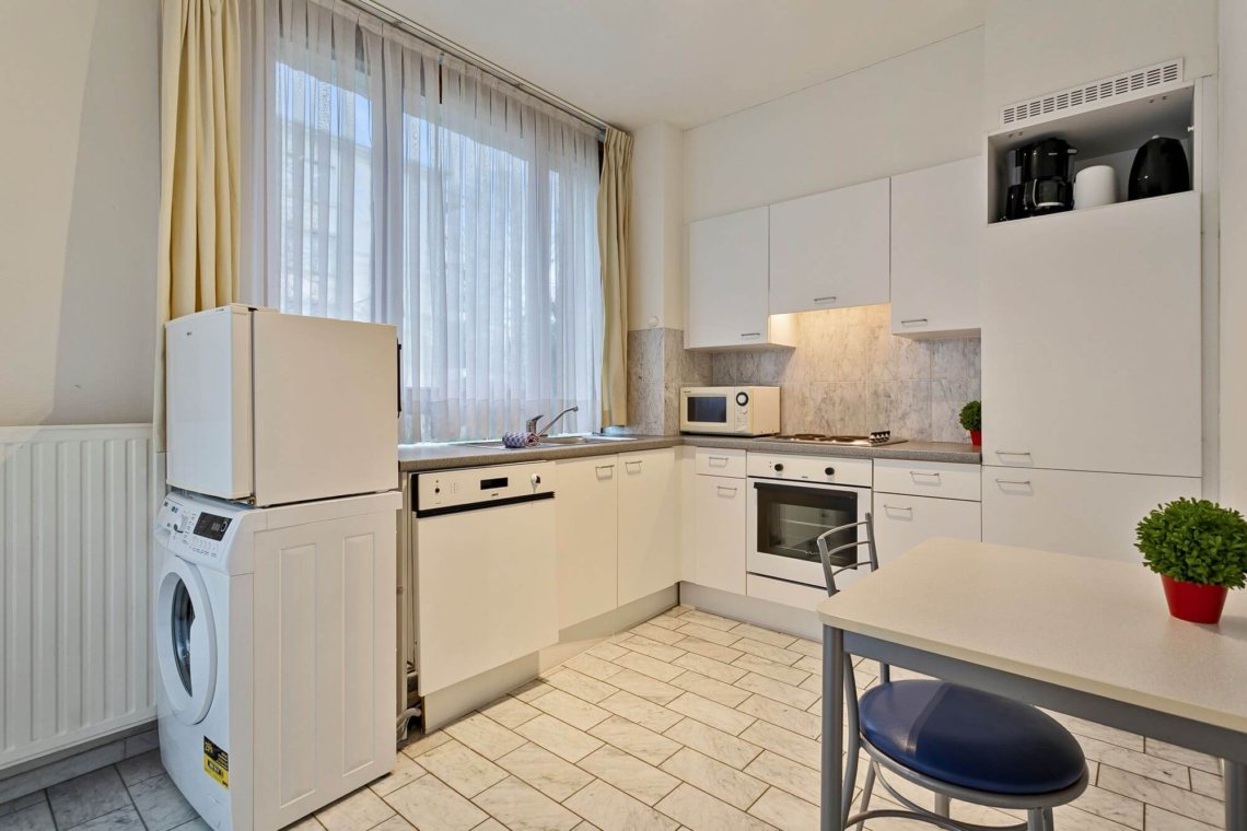 fully equipped kitchen with fortnightly cleaning and dishwasher